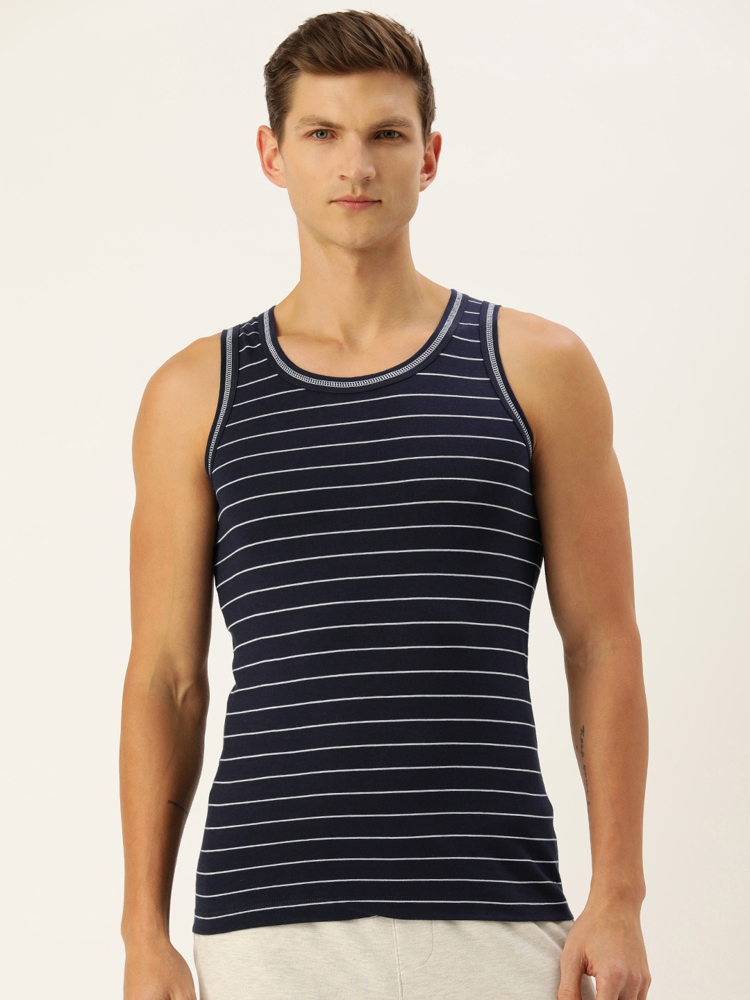 

Chromozome Striped Sleeveless Innerwear Vests 8902733626910, Navy blue