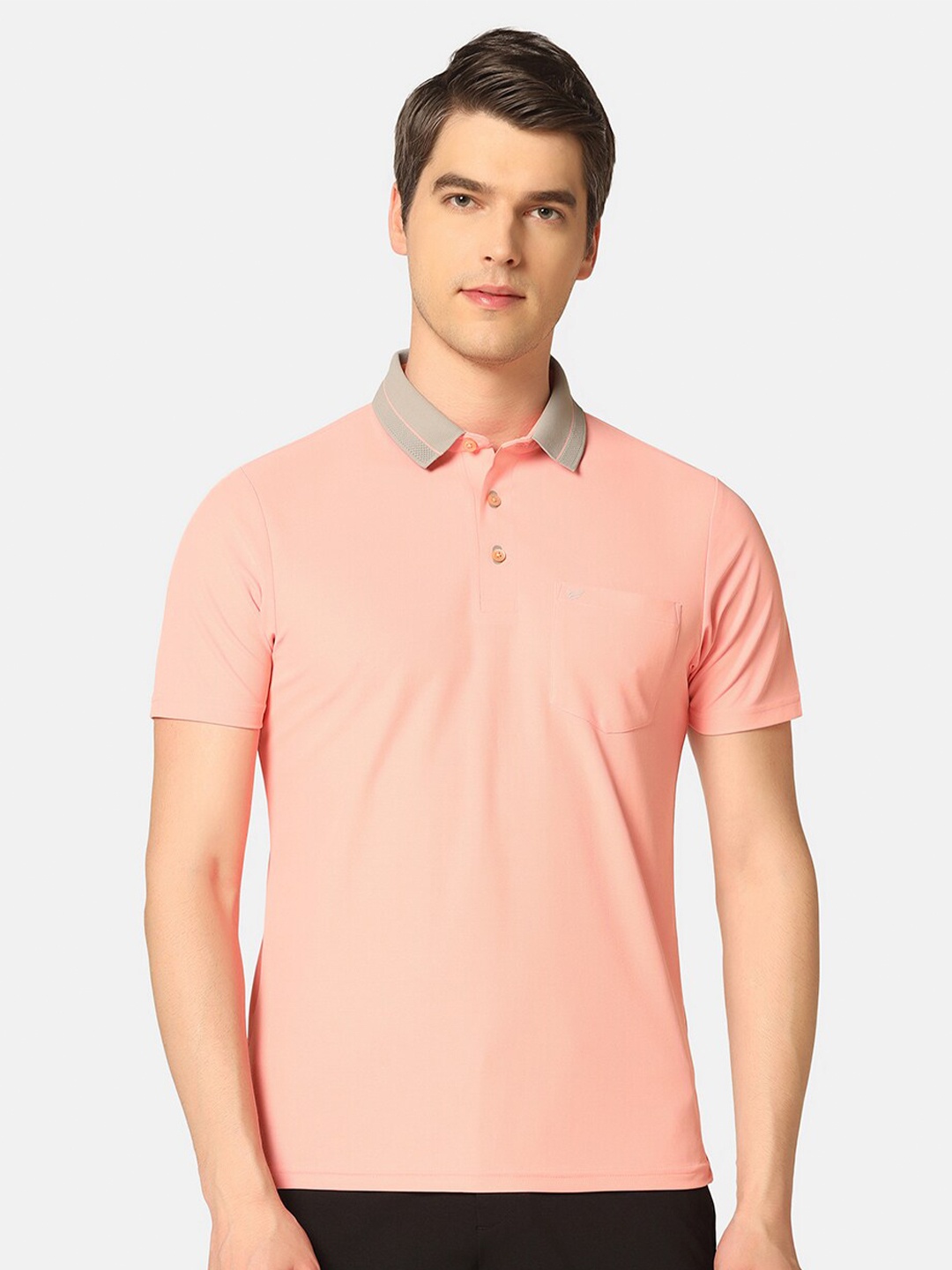 

Blackberrys Men Pink Solid TechPro Polo Tshirts, Peach