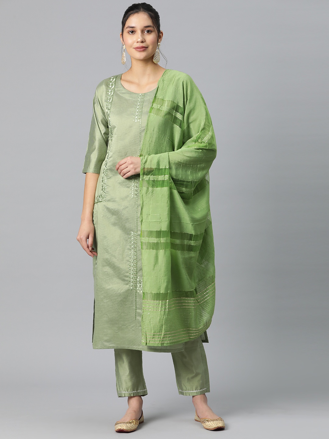 

SERONA FABRICS Women Floral Embroidered Regular Kurta with Trousers & Dupatta, Green