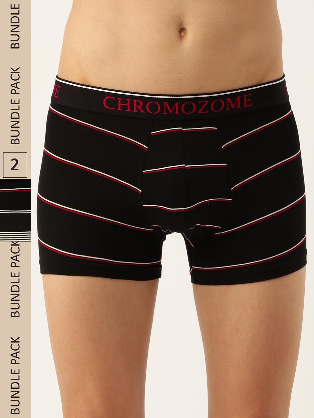 

Chromozome Men Pack of 2 Ultra-Premium Striped Trunks 8902733643504, Black