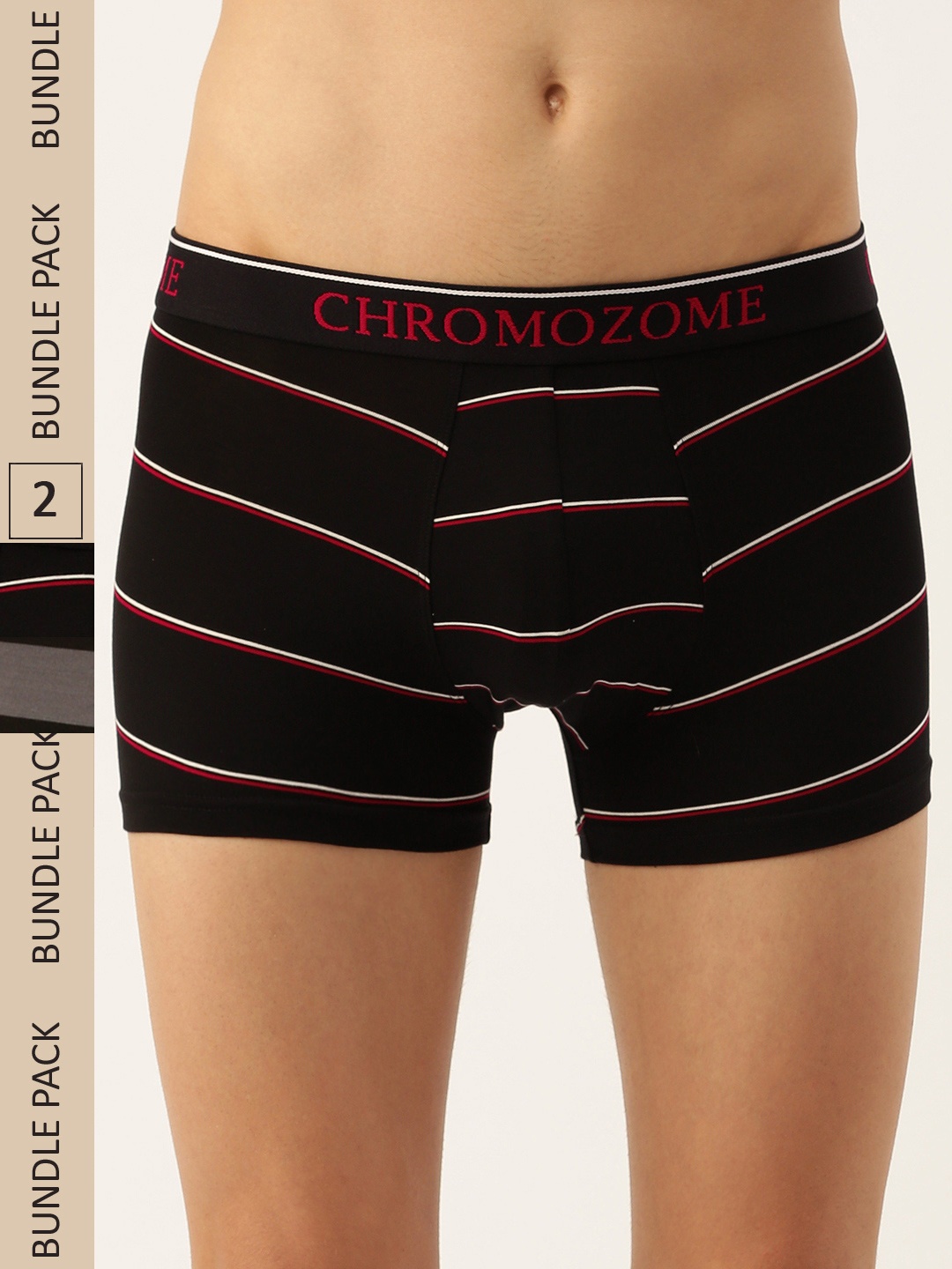 

Chromozome Men Pack of 2 Ultra-Premium Striped Trunks 8902733643344, Black