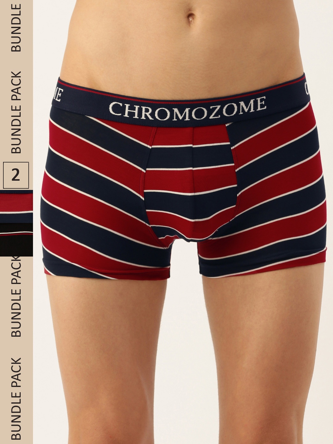

Chromozome Men Pack of 2 Ultra-Premium Striped Trunks 8902733643580, Red