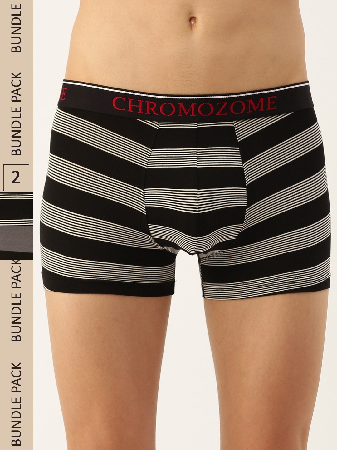 

Chromozome Men Pack of 2 Ultra-Premium Striped Trunks 8902733643382, Black