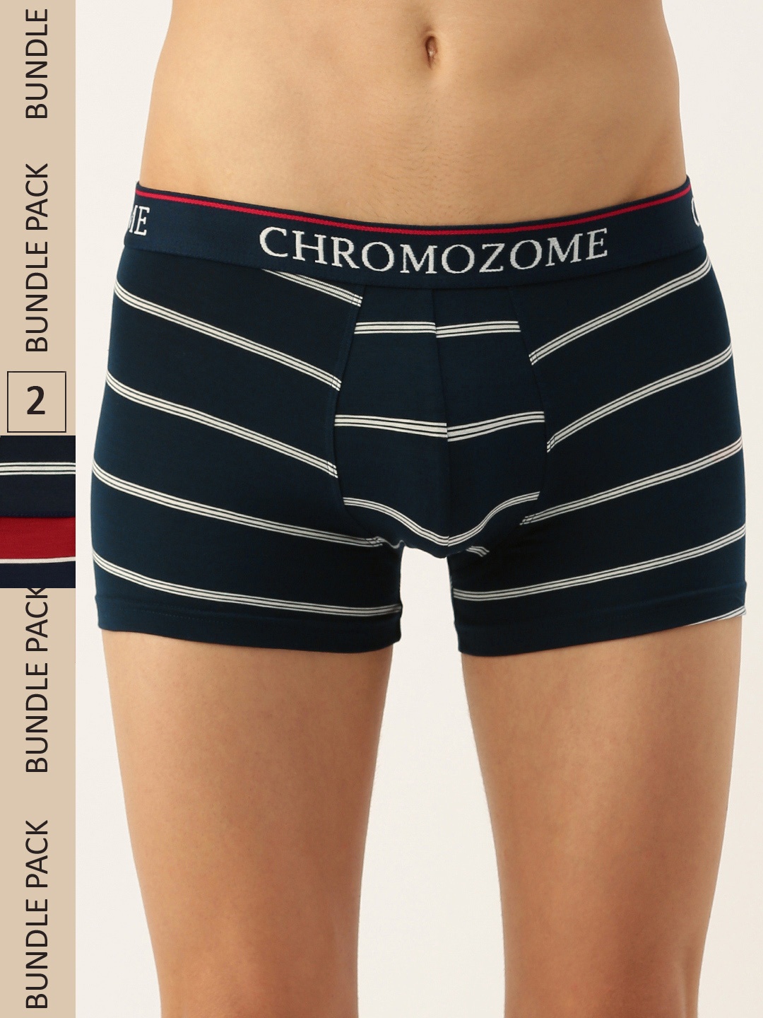 

Chromozome Men Pack of 2 Ultra-Premium Striped Trunks 8902733643702, Navy blue