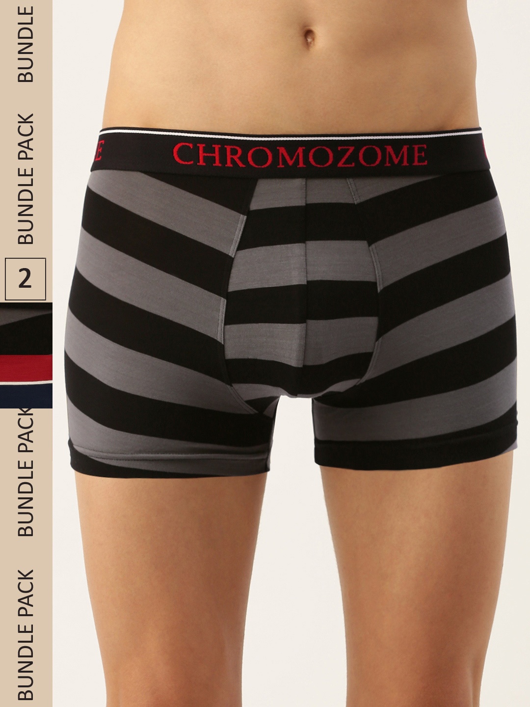

Chromozome Men Pack of 2 Ultra-Premium Striped Trunks 8902733643467, Black