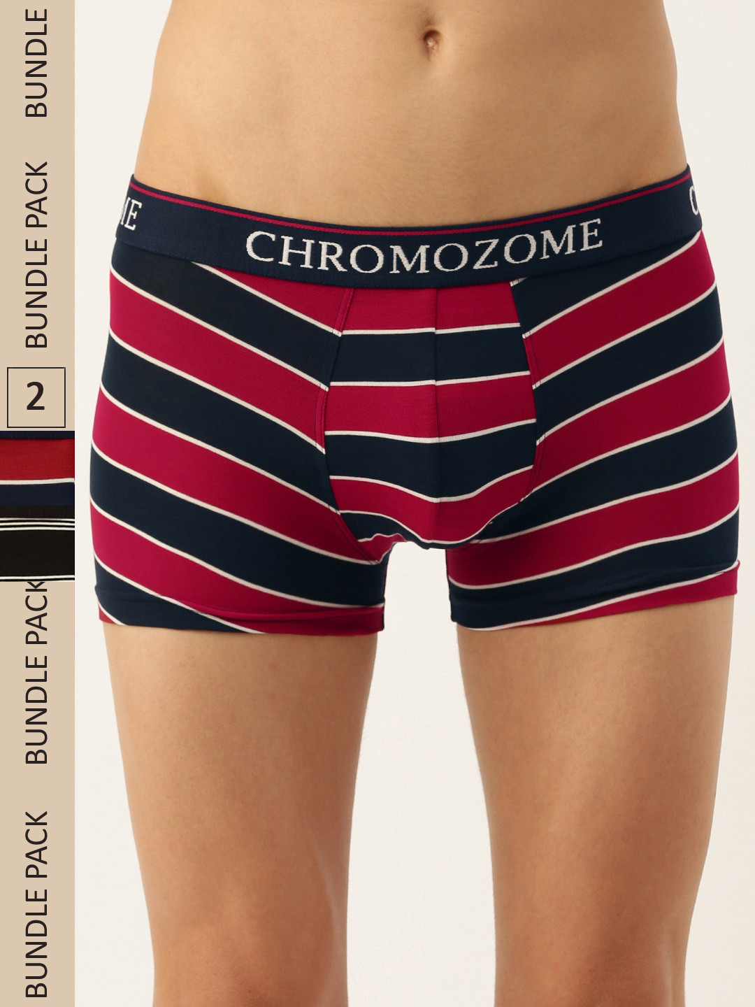 

Chromozome Men Pack of 2 Ultra-Premium Striped Trunks 8902733643665, Red