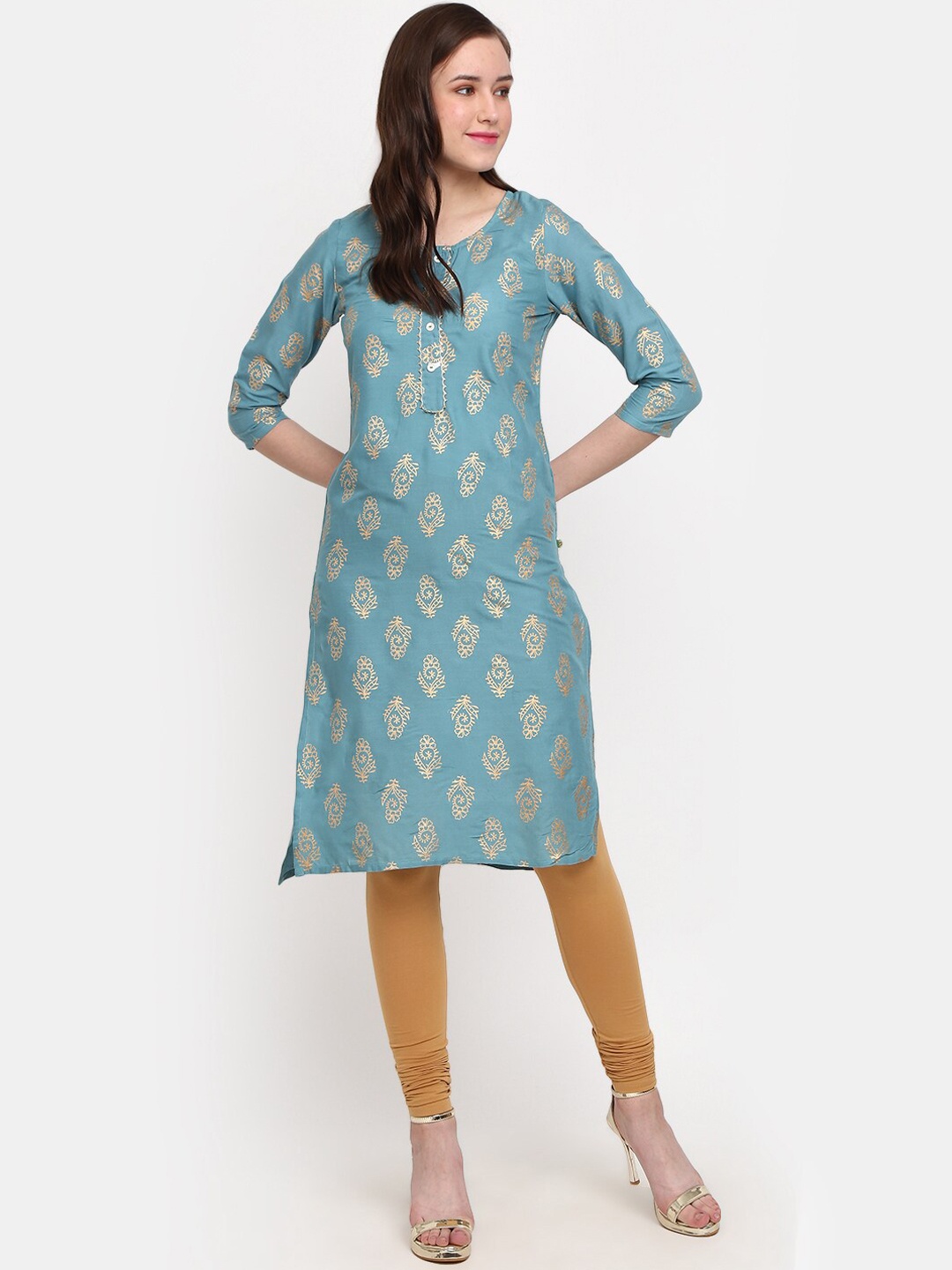 

V-Mart Ethnic Motifs Printed Gotta Patti Kurta, Green