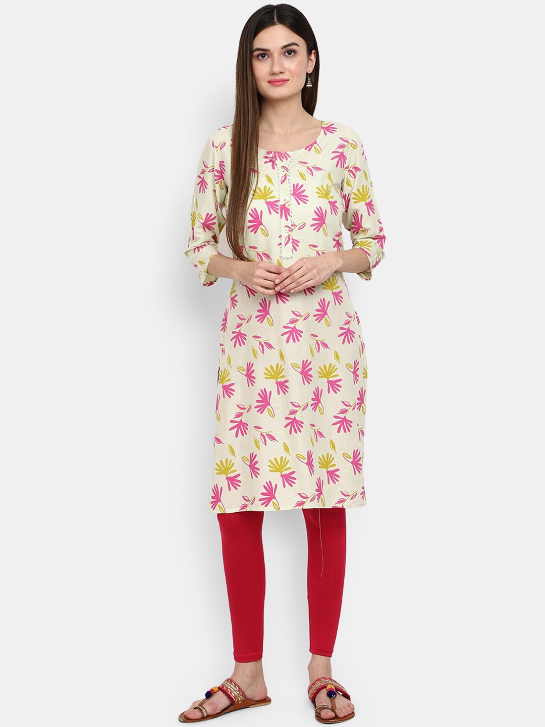 

V-Mart Floral Printed Gotta Patti Kurta, Green