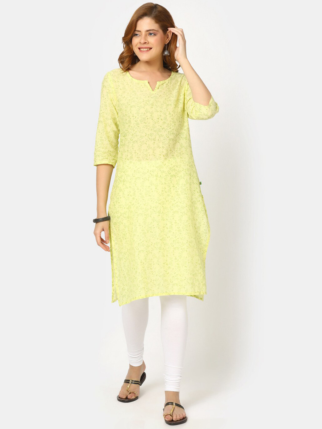 

V-Mart Floral Printed Pure Cotton Kurta, Green