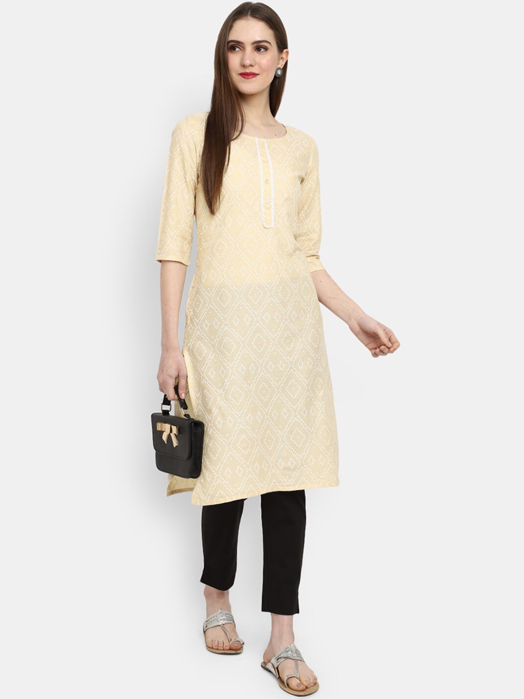 

V-Mart Bandhani Printed Straight Kurta, Beige
