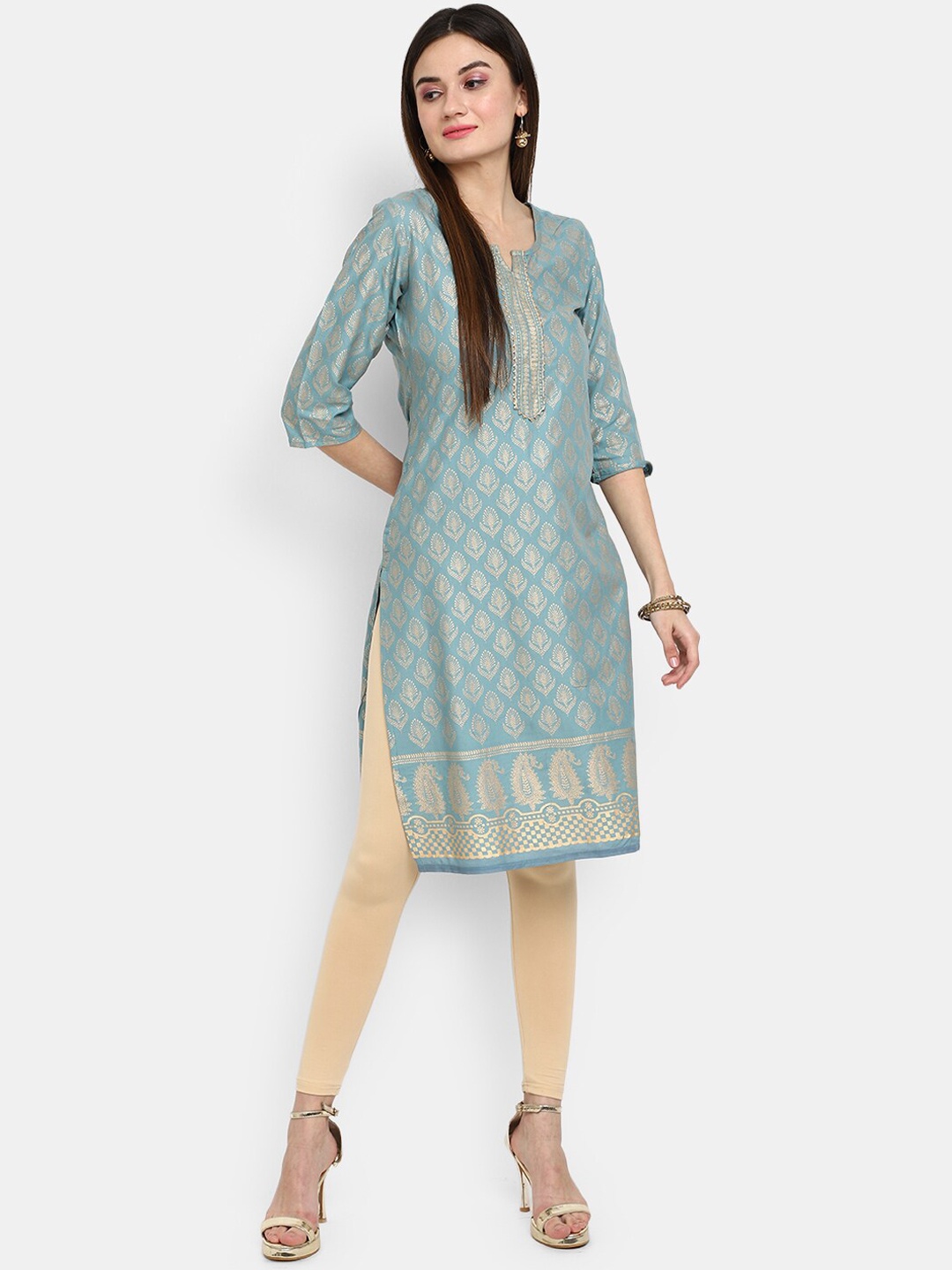 

V-Mart Ethnic Motifs Printed Gotta Patti Kurta, Green