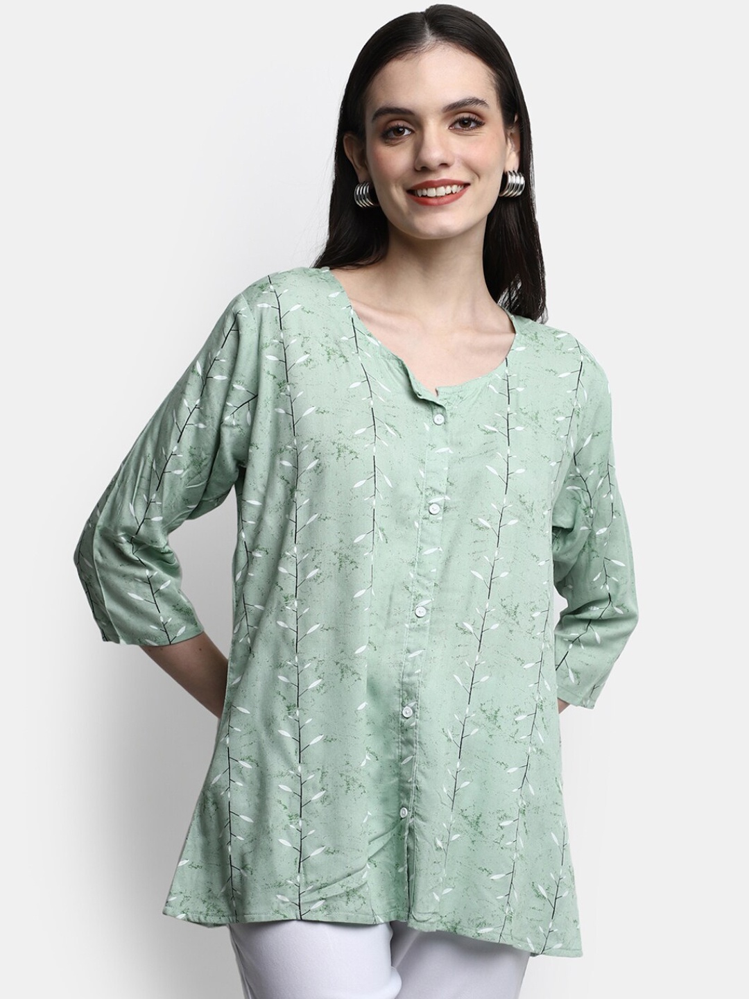 

V-Mart Floral Printed Straight Kurti, Green