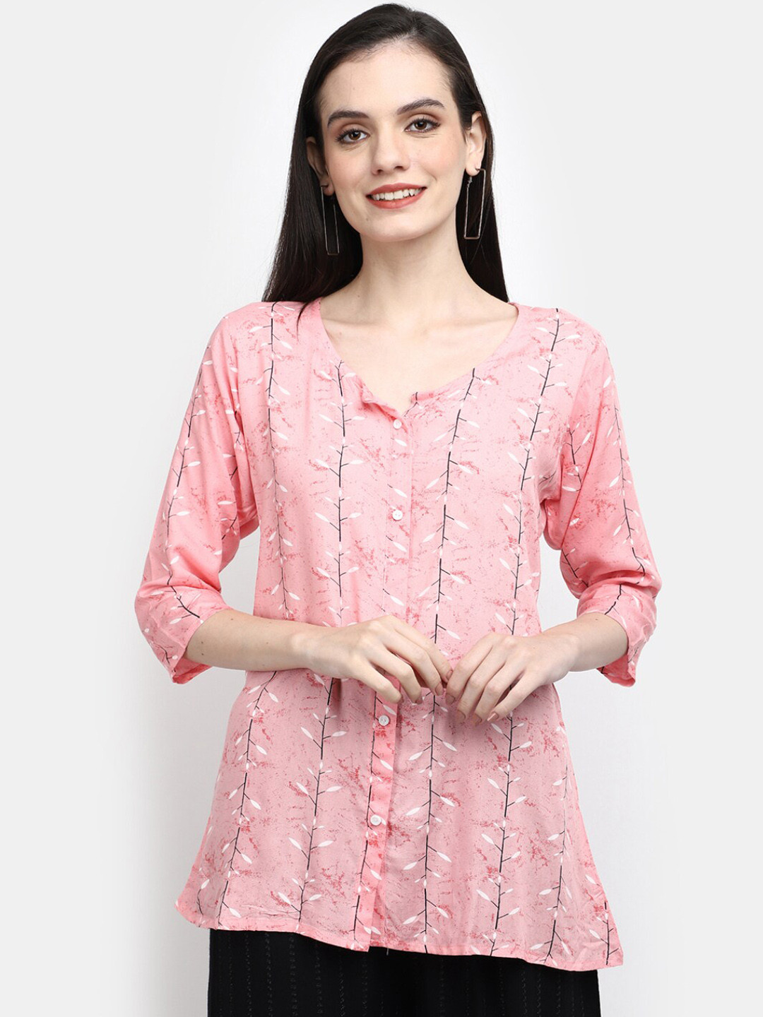 

V-Mart Floral Printed Straight Kurti, Pink