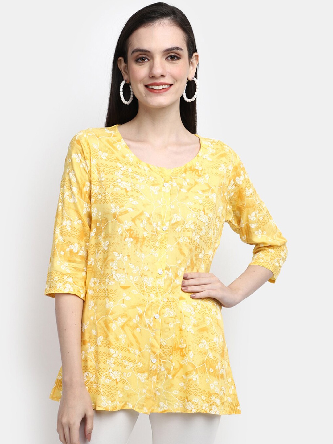 

V-Mart Floral Printed Straight Kurti, Yellow