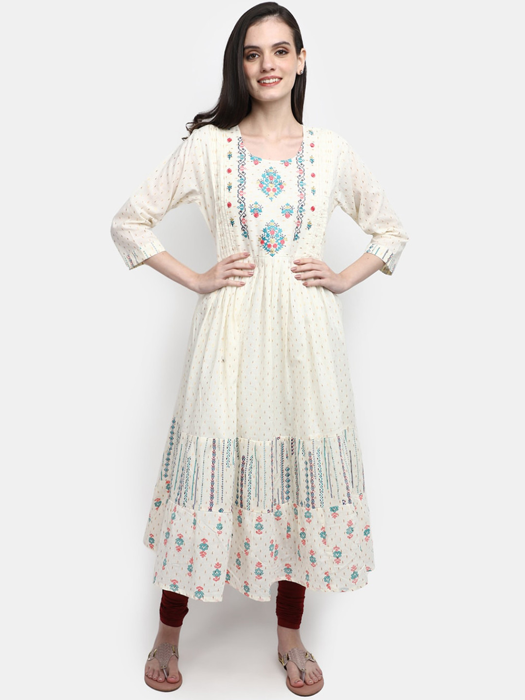 

V-Mart Woven Design Thread Work Anarkali Pure Cotton Kurta, White