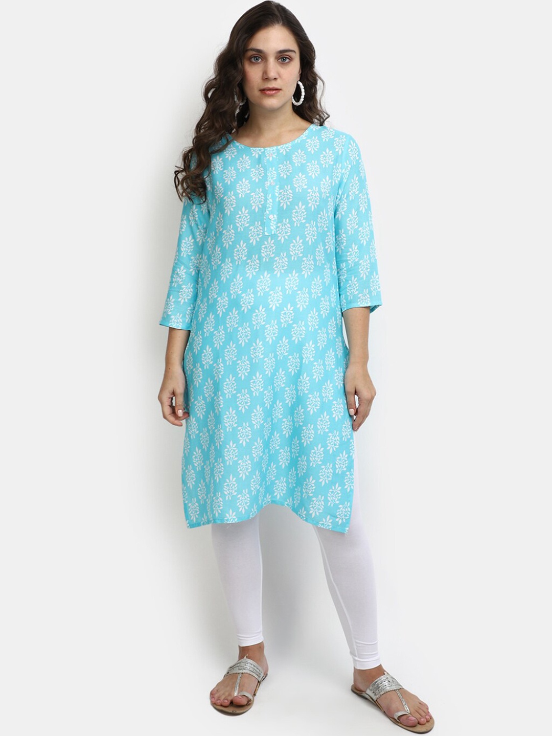

V-Mart Floral Printed Straight Kurta, Blue