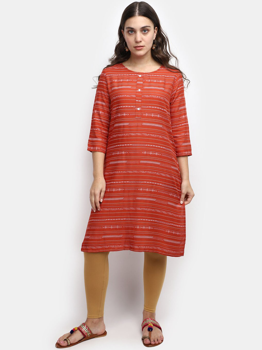 

V-Mart Striped Straight Kurta, Maroon