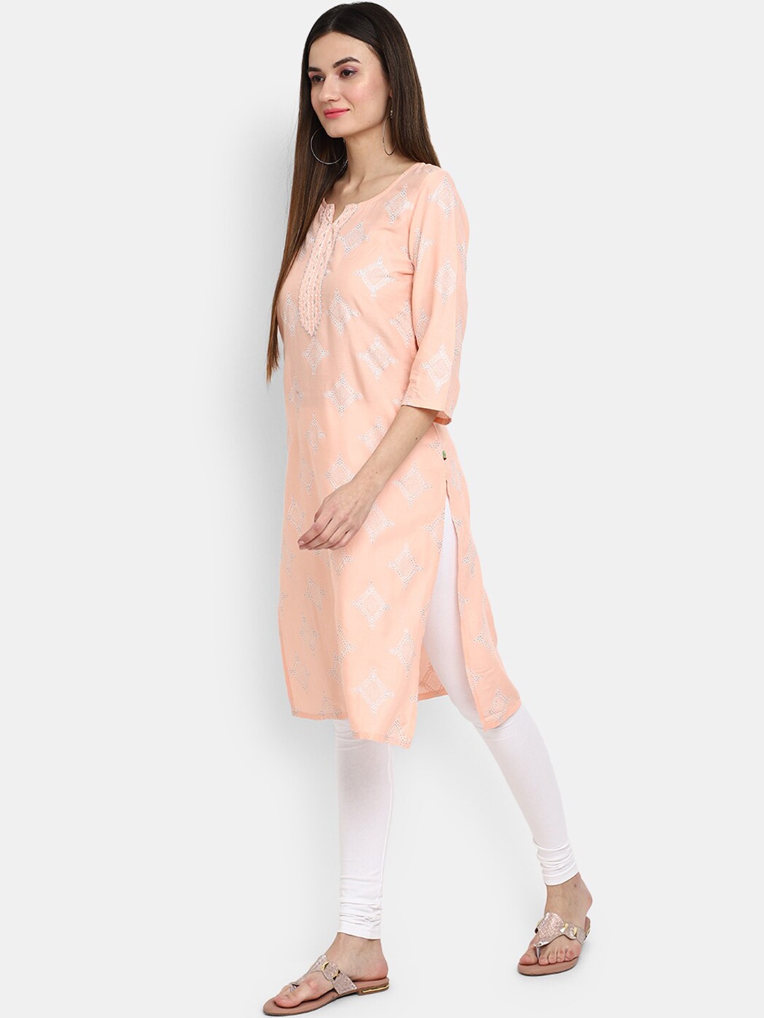 

V-Mart Ethnic Motifs Printed Gotta Patti Kurta, Orange
