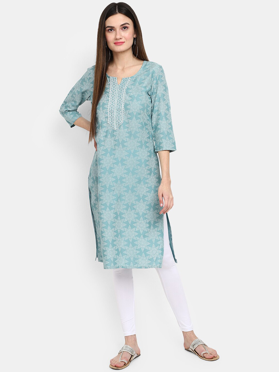 

V-Mart Floral Printed Gotta Patti Kurta, Green