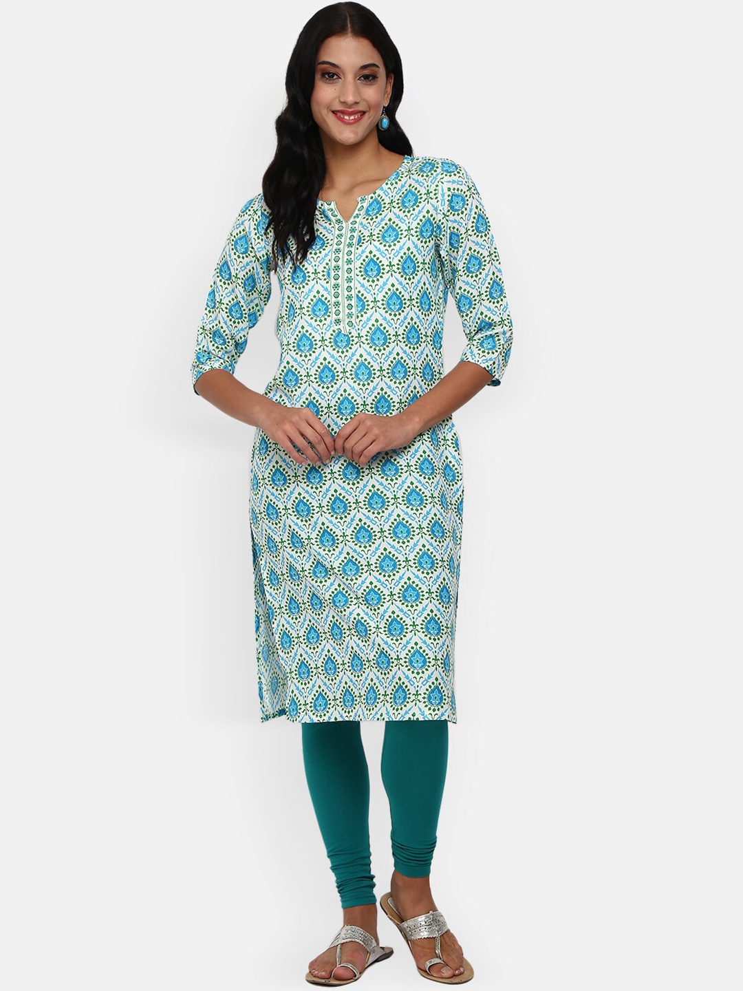 

V-Mart Ethnic Motifs Printed Straight Kurta, Green