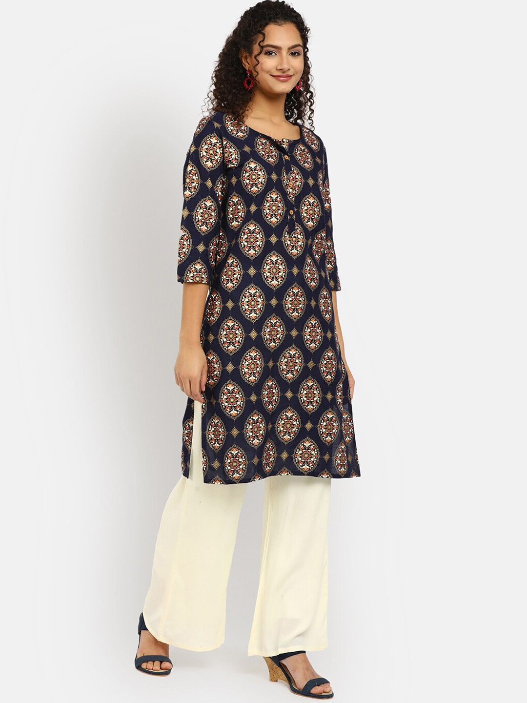 

V-Mart Ethnic Motifs Printed Straight Kurta, Blue