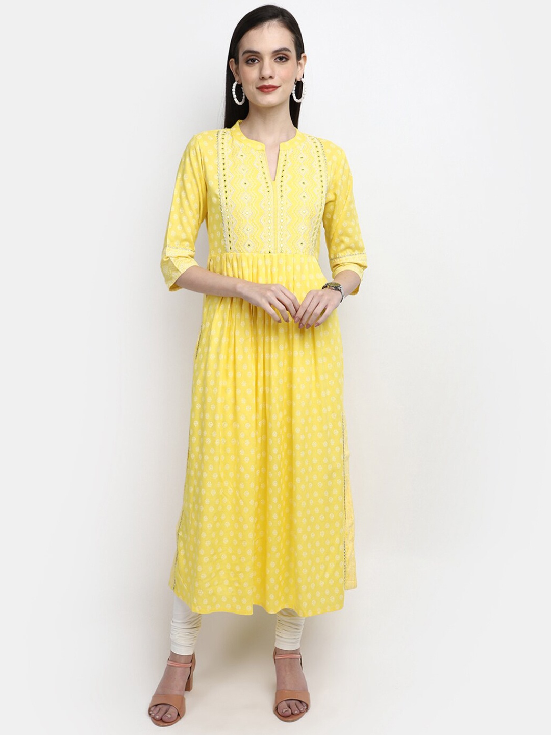 

V-Mart Ethnic Motifs Printed Mirror Work Kurta, Yellow
