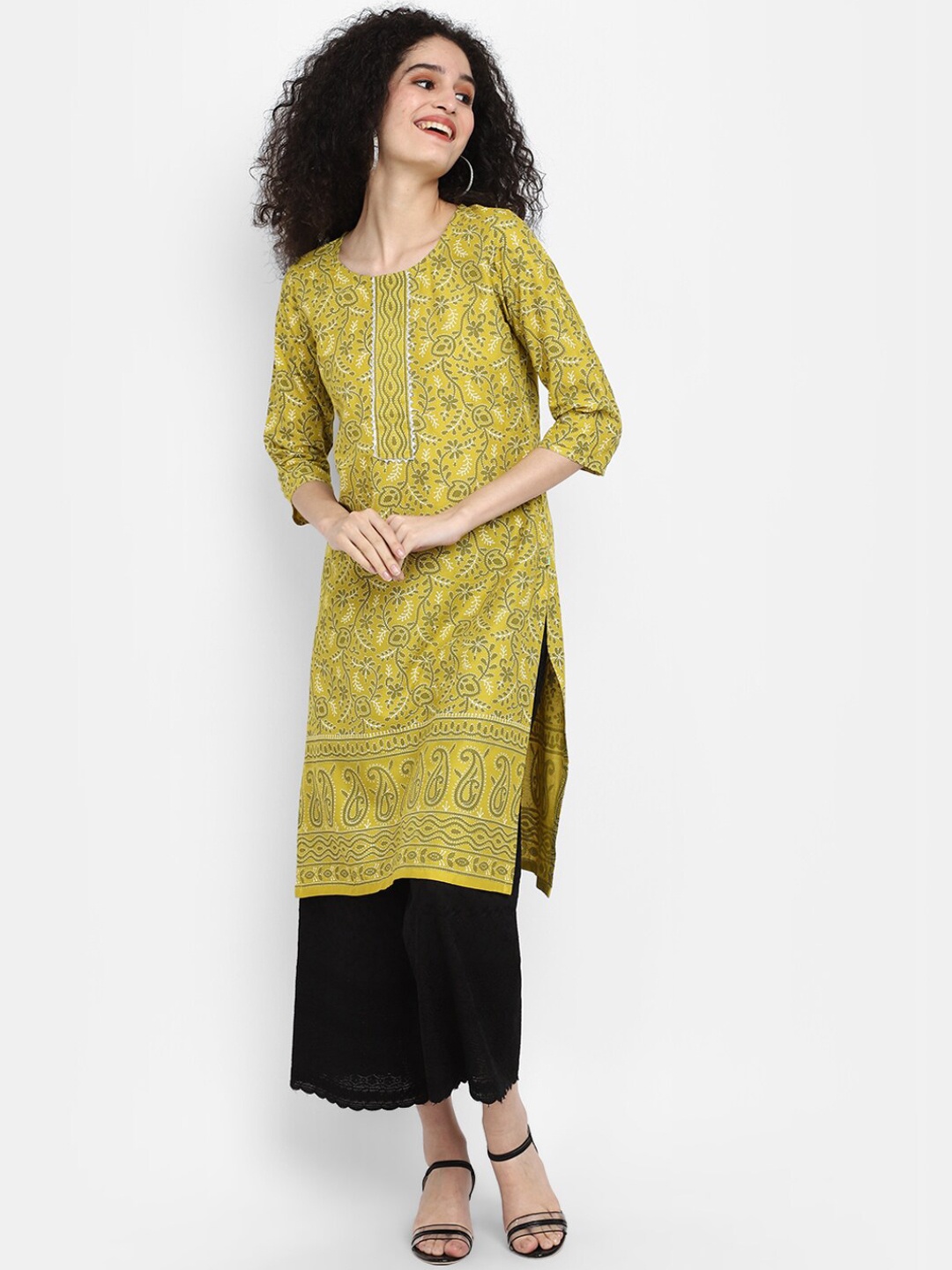 

V-Mart Ethnic Motifs Printed Gotta Patti Kurta, Green