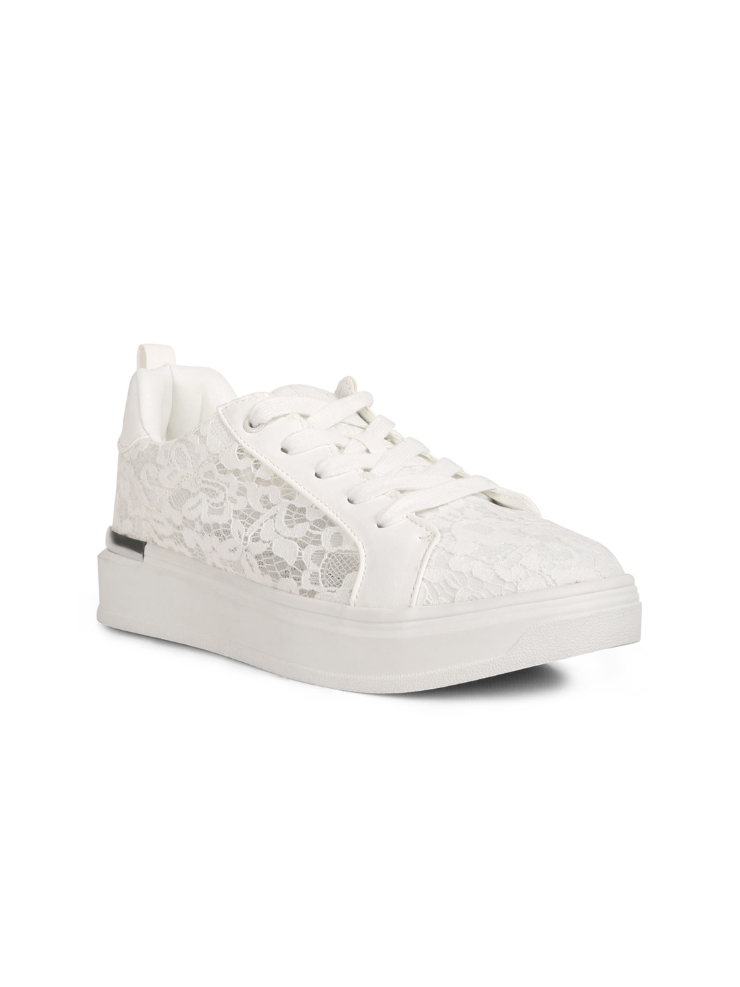 

London Rag Women Woven Design Lace Comfort Insole Textile Basics Sneakers, White