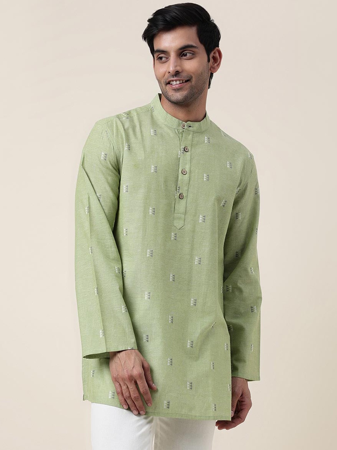 

Fabindia Ethnic Motifs Printed Cotton Short Kurta, Green
