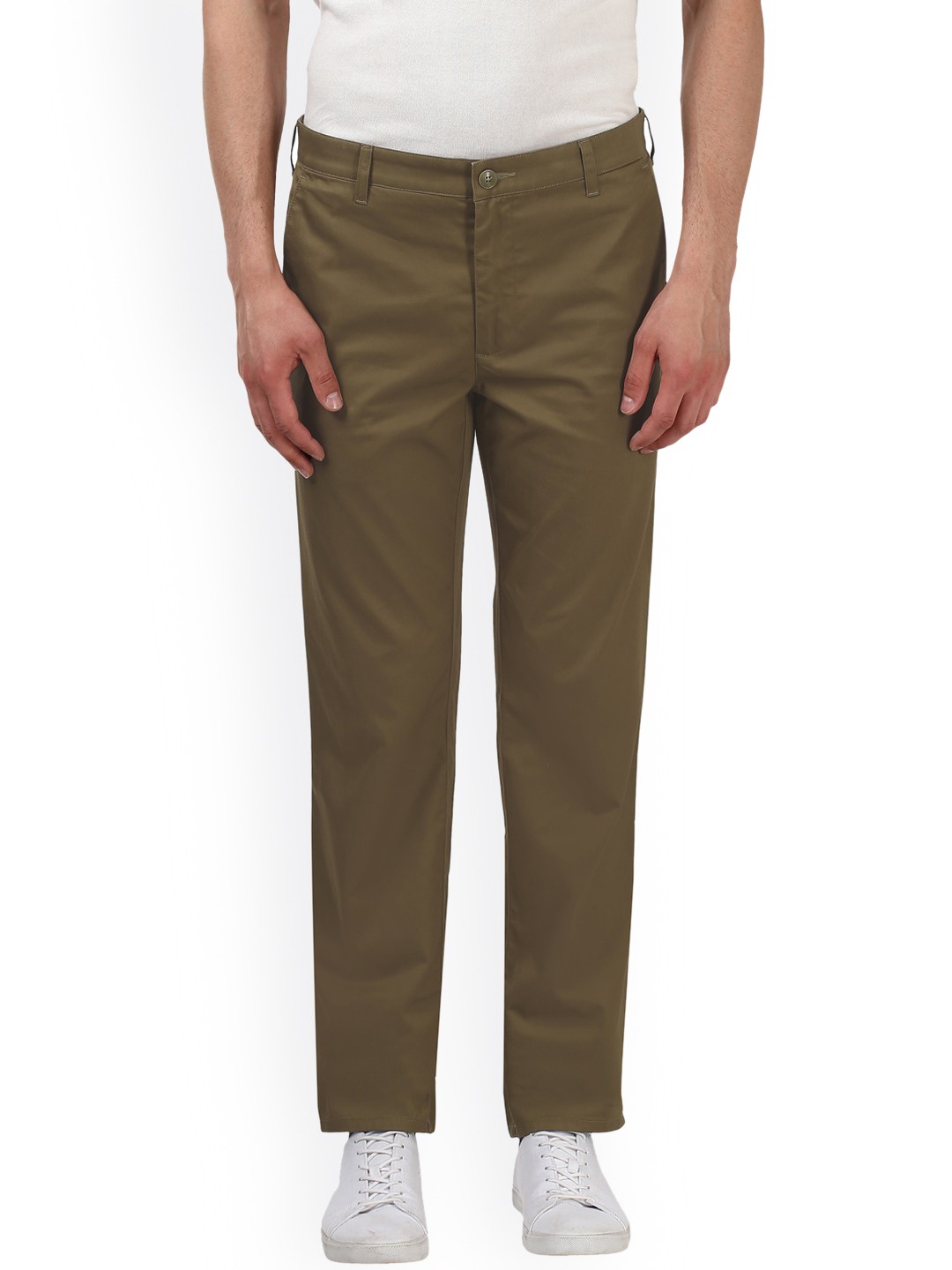 

ColorPlus Men Olive Green Regular Fit Solid Formal Trousers