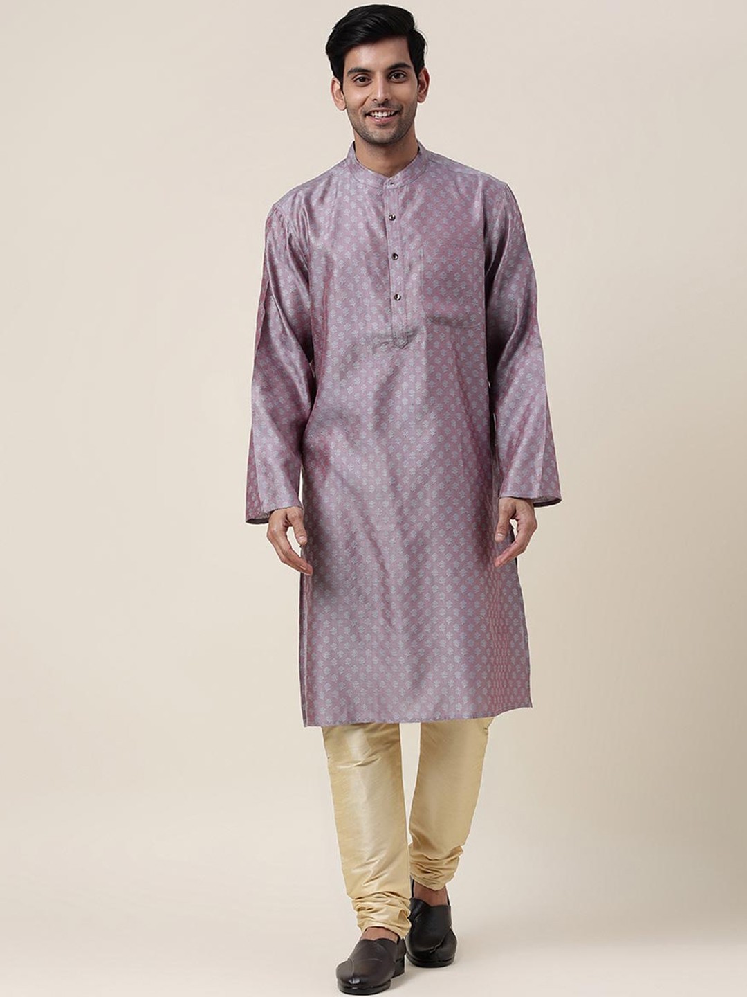 

Fabindia Ethnic Motifs Woven Design Band Collar Kurta, Lavender
