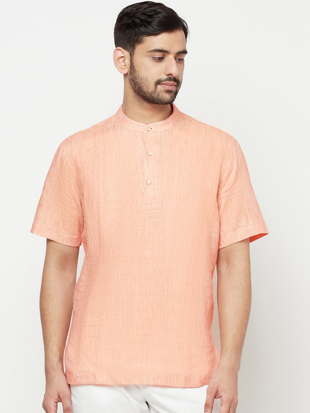 

Fabindia Band Collar Linen Short Kurta, Orange