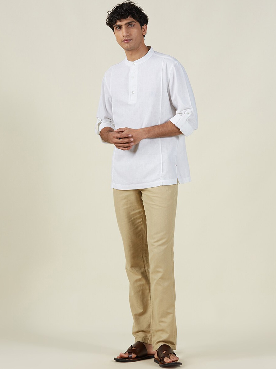 

Fabindia Band Collar Pure Cotton Shirt, White