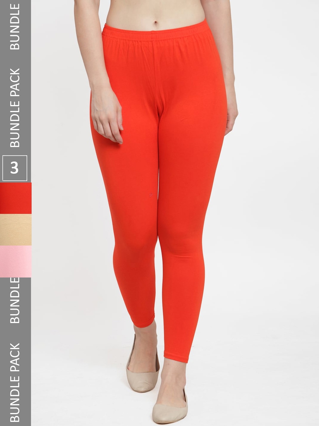 

GRACIT Women Pack of 3 Ankle-Length Cotton Leggings, Orange