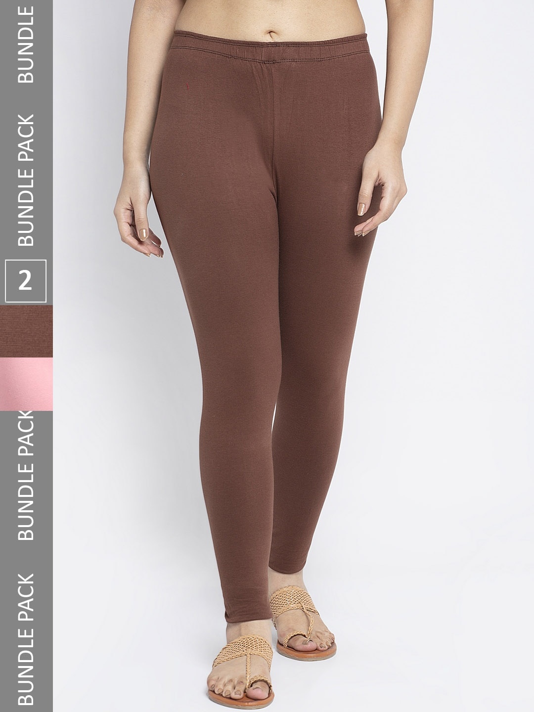 

GRACIT Women Pack Of 2 Ankle Length Leggings, Brown