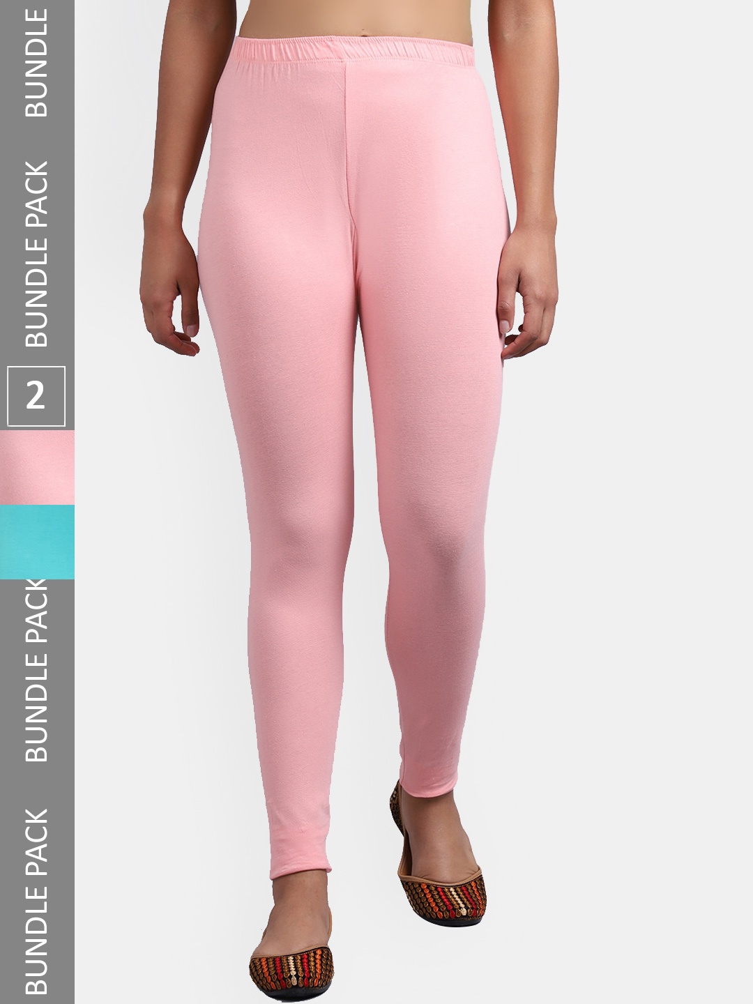 

GRACIT Women Pack Of 2 Ankle-Length Cotton Leggings, Pink