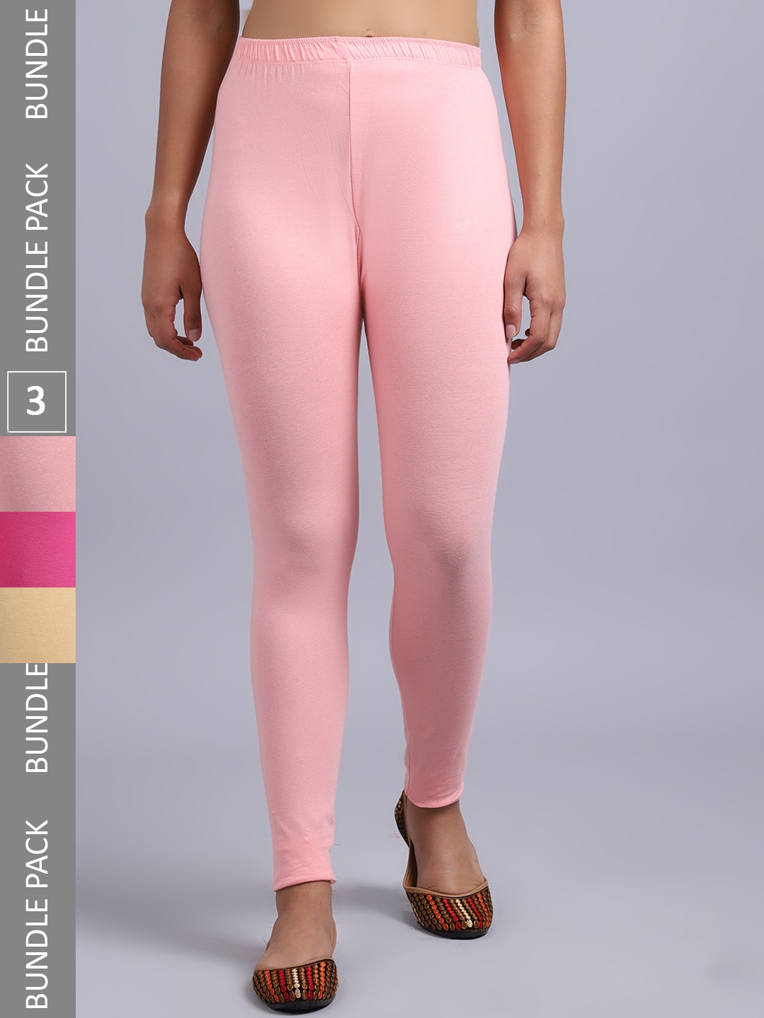 

GRACIT Women Pack Of 3 Ankle Length Leggings, Pink
