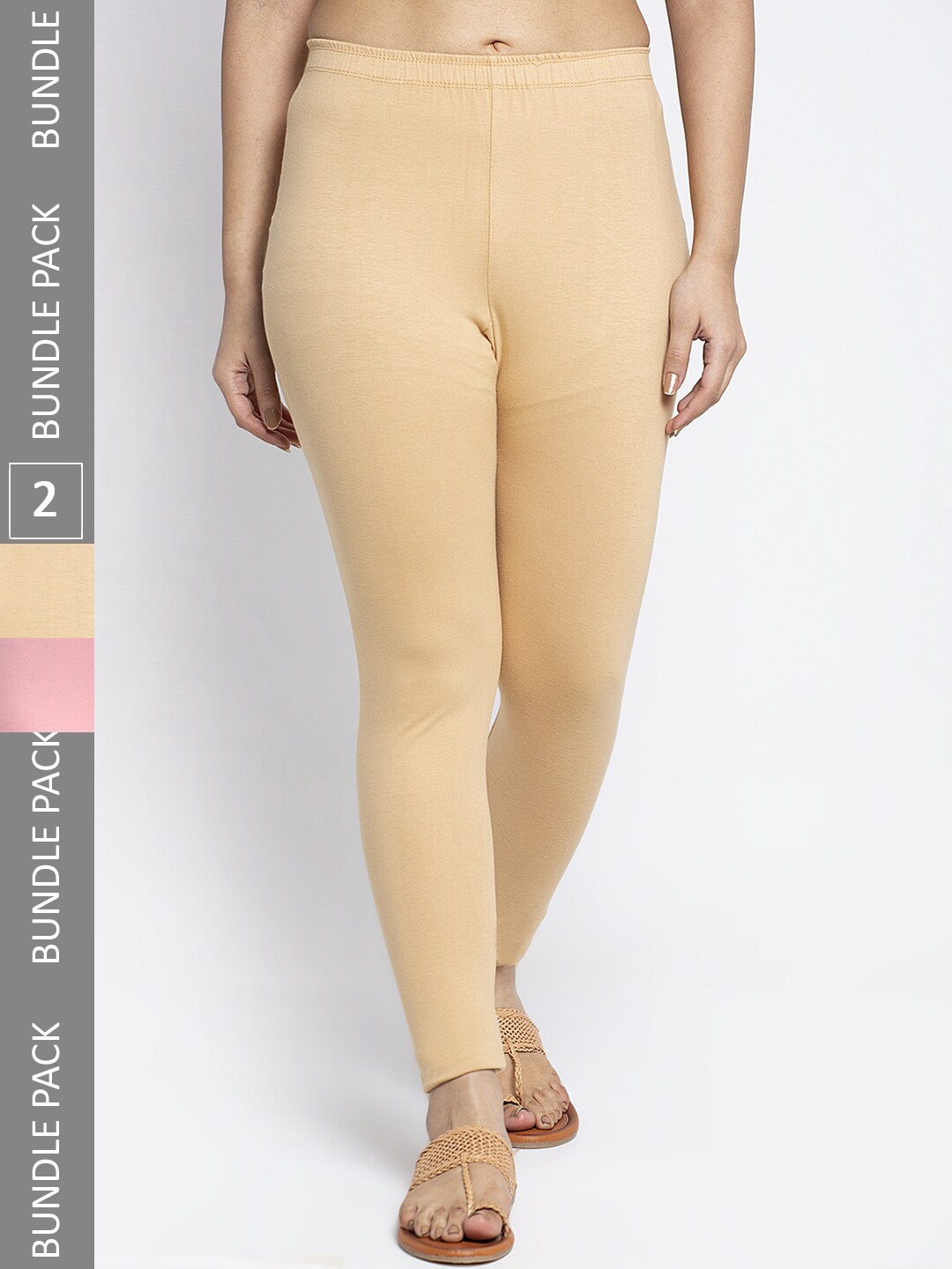 

GRACIT Women Pack Of 2 Ankle-Length Leggings, Beige