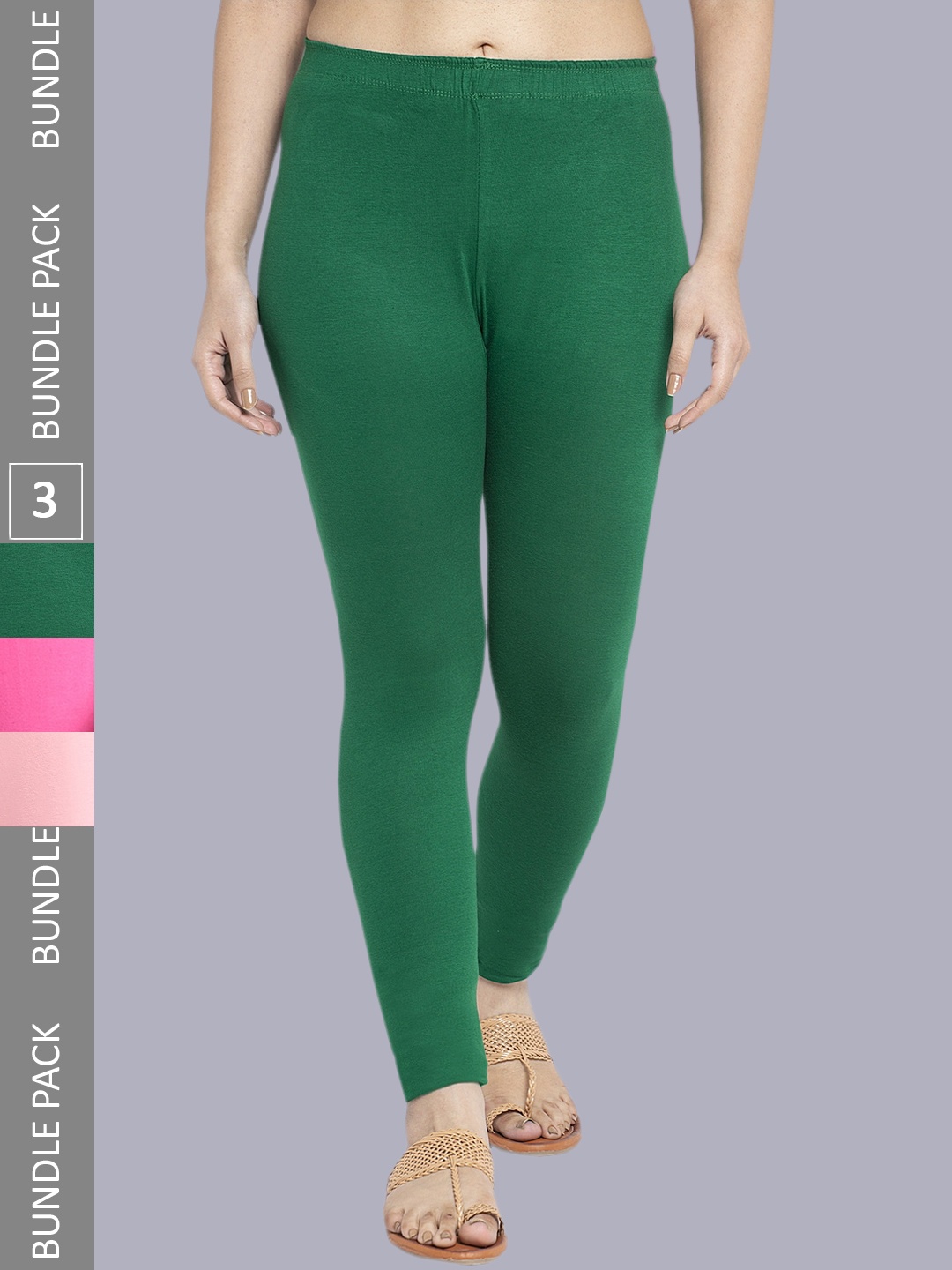 

GRACIT Women Pack Of 3 Ankle-Length Cotton Lycra Leggings, Green