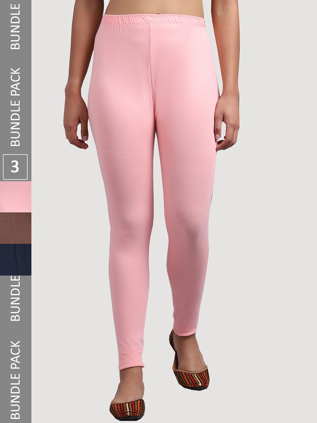 

GRACIT Women Pack Of 3 Ankle-Length Cotton Lycra Leggings, Pink