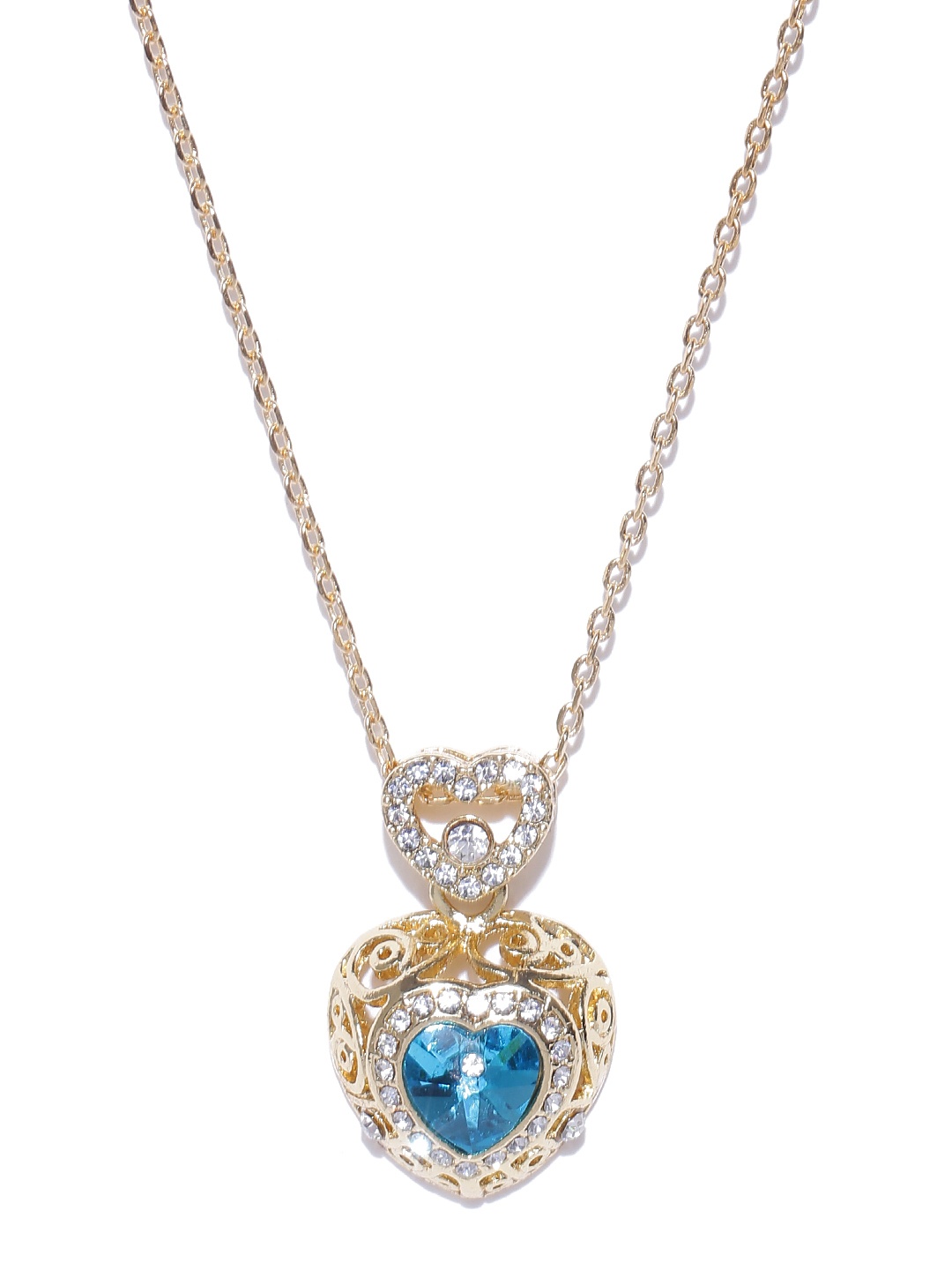 

YouBella Blue & Gold-Toned Heart-Shaped Stone-Studded Pendant with Chain