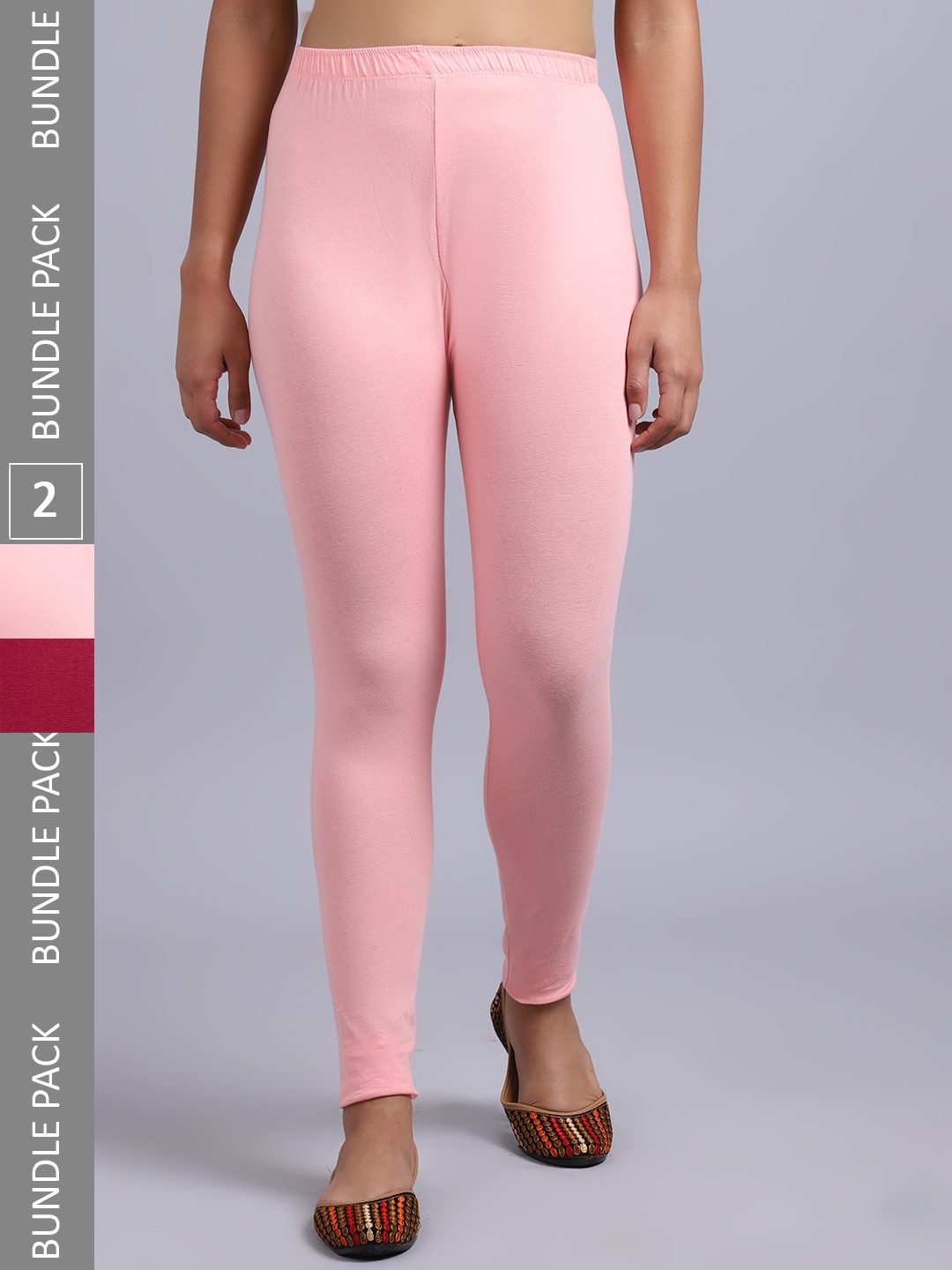 

GRACIT Women Pack of 2 Ankle-Length Cotton Lycra Leggings, Pink