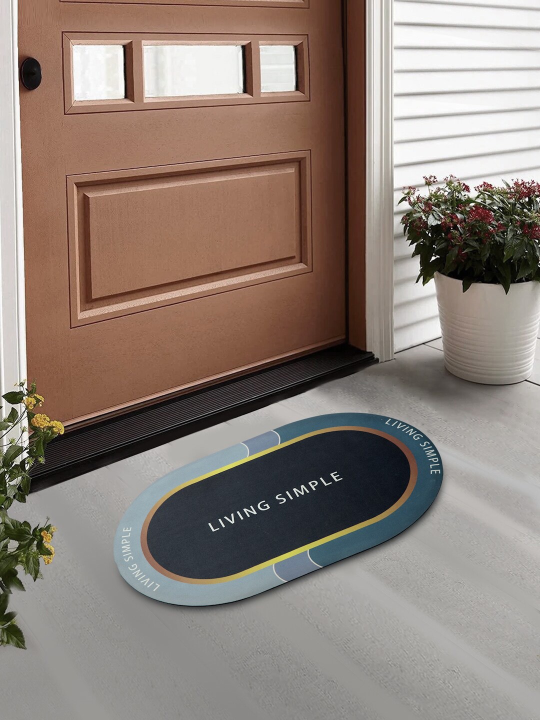 FABINALIV Navy Blue Patterned Anti-Skid Doormat