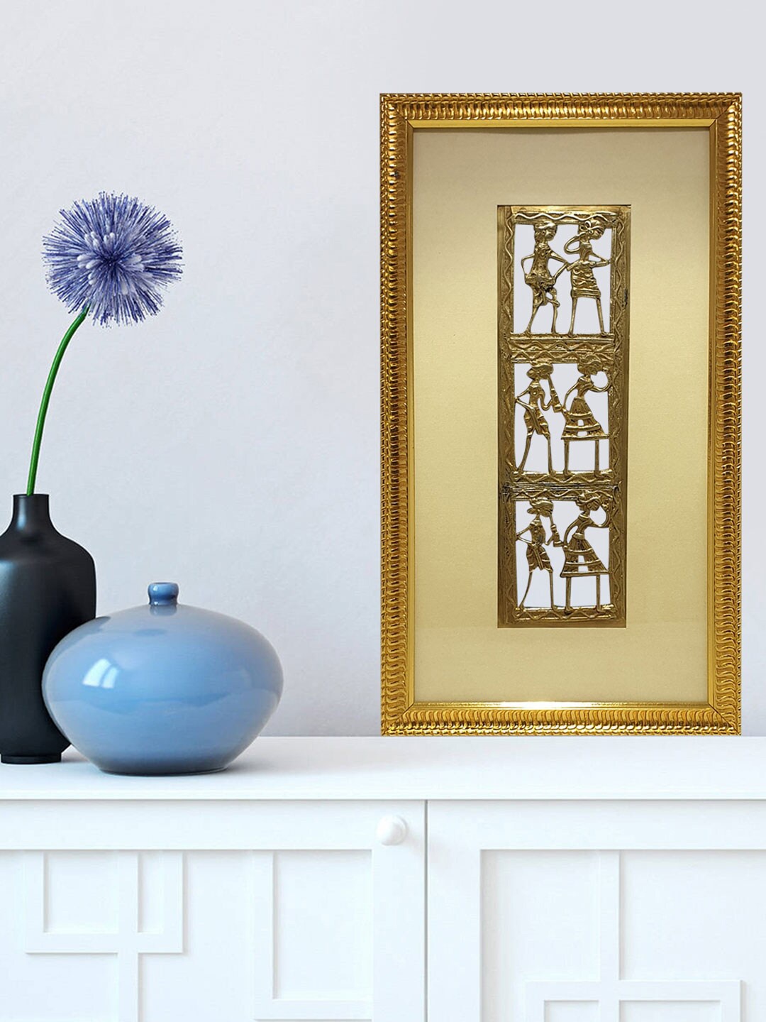 

Gallery99 Beige Metallic Human Figurines Dhokra And Warli Framed Wall Art