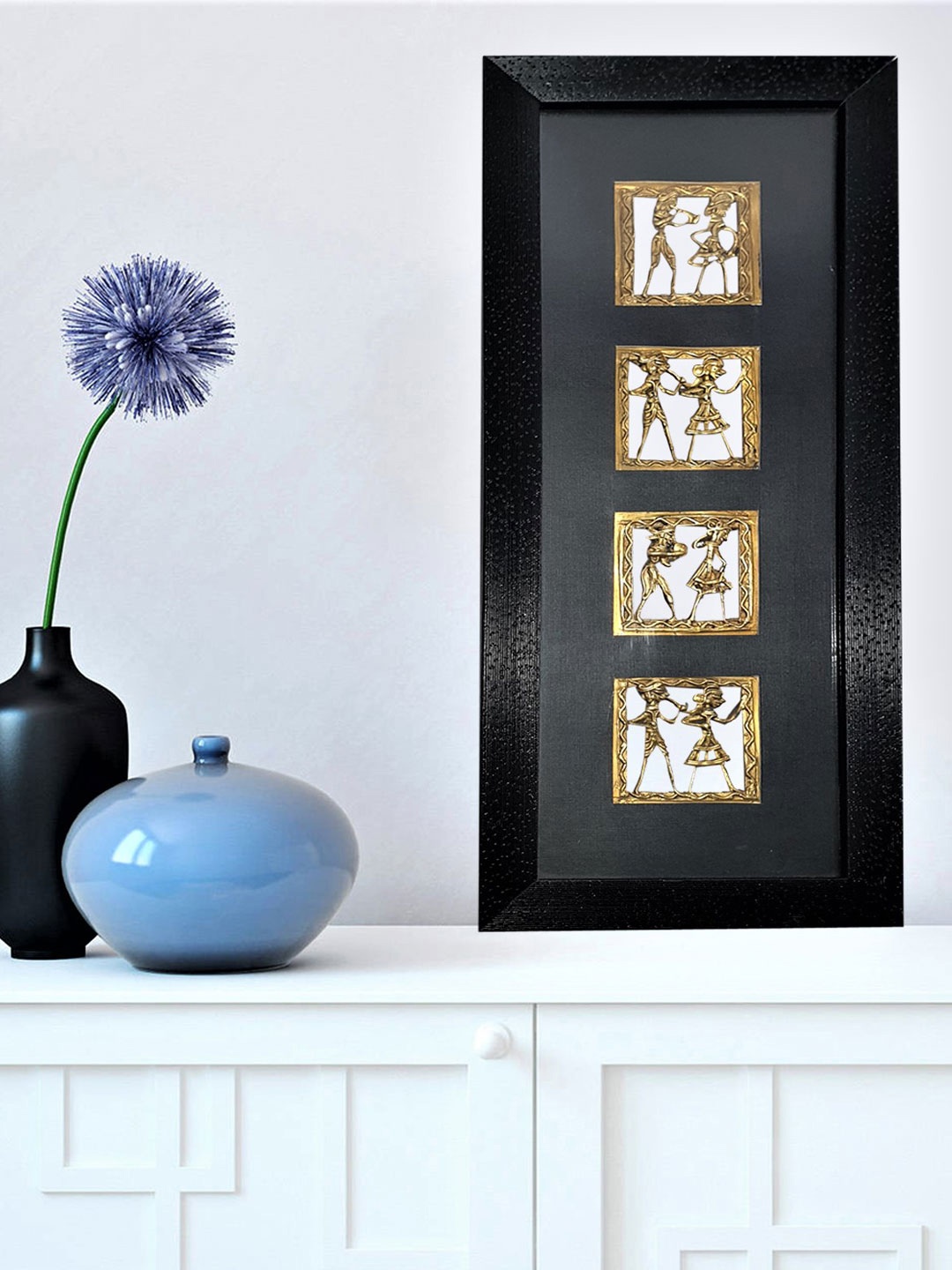 

SAF Black Human Figurines Dhokra And Warli Framed Wall Art