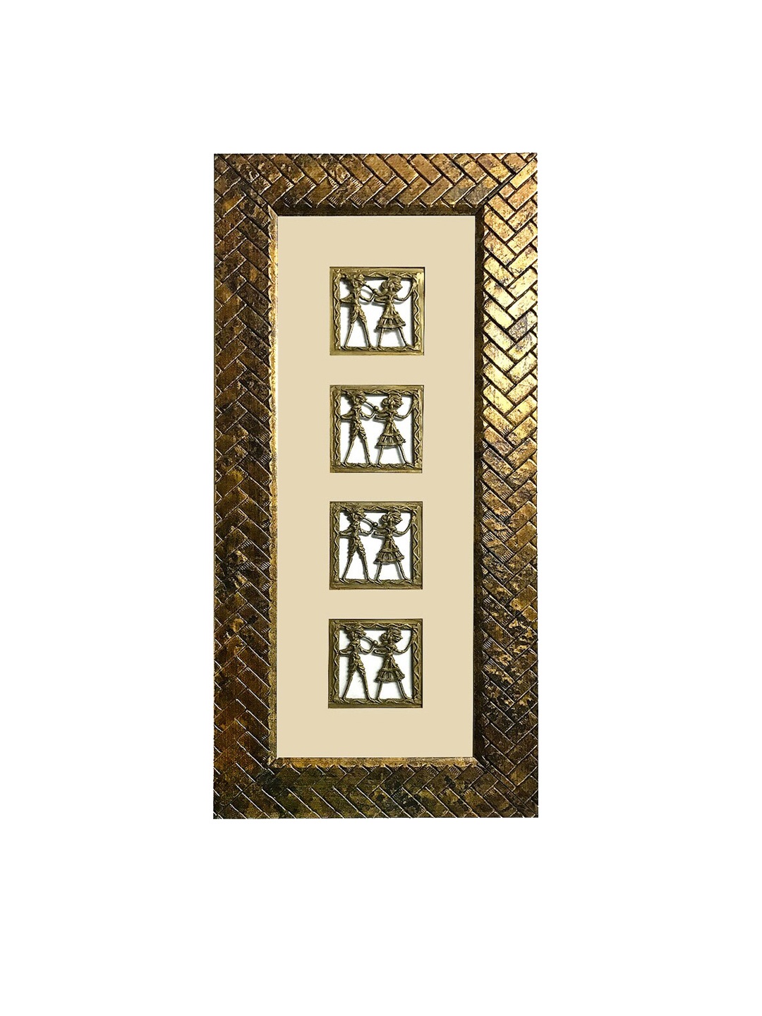 

Gallery99 Beige Metallic Human Figurines Dhokra And Warli Wall Art