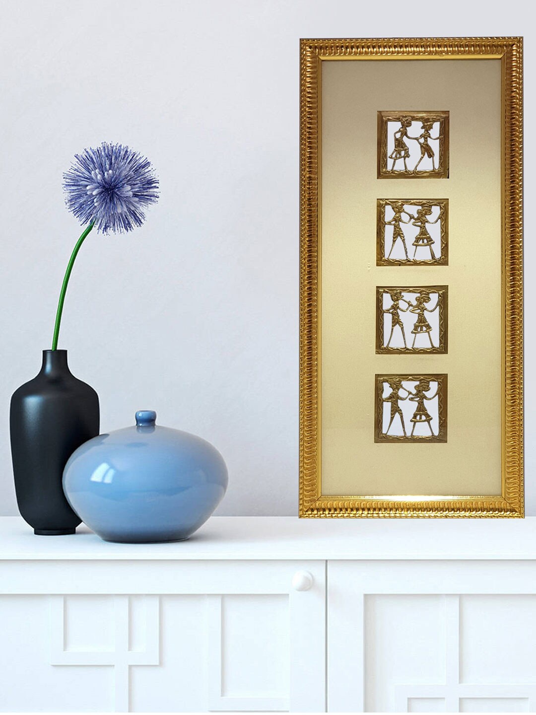 

Gallery99 Beige & Gold-Toned Metallic Human Figurines Dhokra & Warli Wall Art