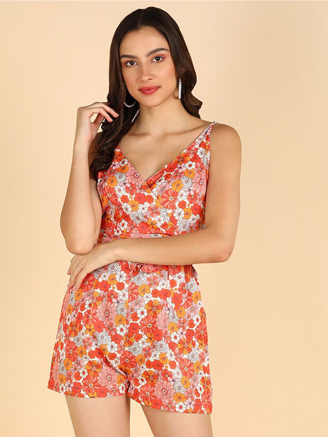 

ZNX Clothing Floral Printed Playsuit, Orange