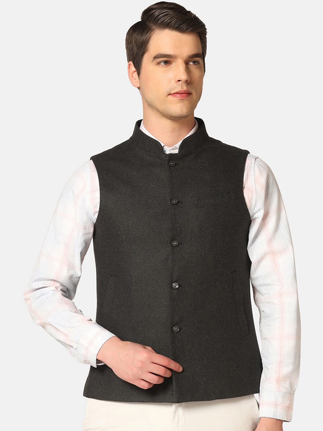 

Blackberrys Mandarin Collar Nehru Jacket, Charcoal