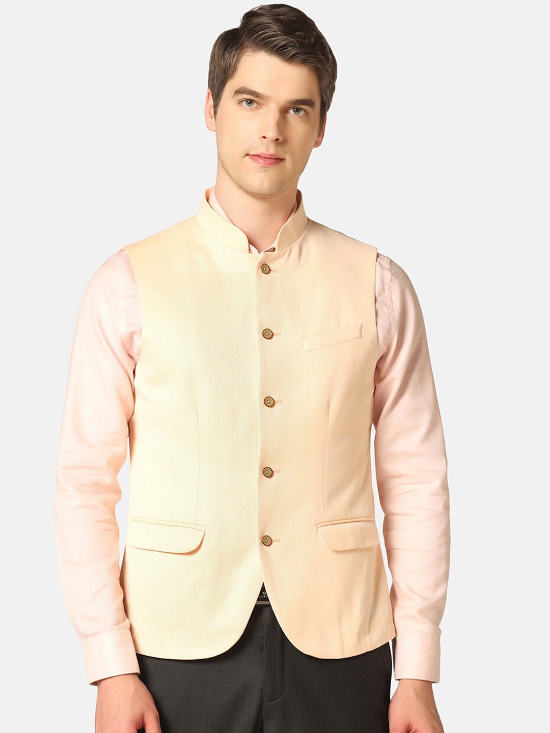 

Blackberrys Mandarin Collar Nehru Jacket, Yellow